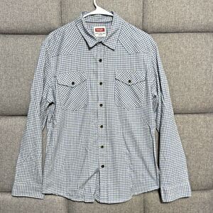 Mens Wrangler Button Up Plaid Shirt Long Sleeve Large Blue/White
